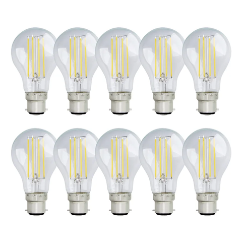 Pack of 10 8W B22 A60 Dimmable LED Light Bulb