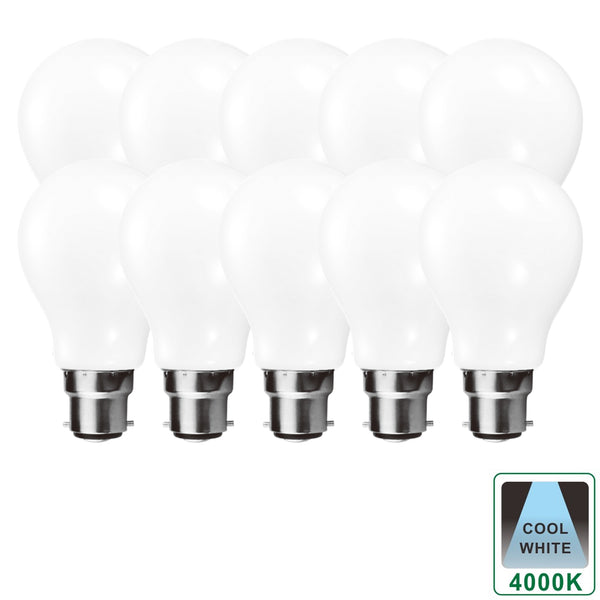 B22 9 Watts Dimmable LED Vintage Bayonet Light Bulb, Cool White Opal Finish Packs of 3, 5 and 10