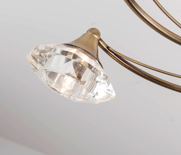 5 Light Semi-Flush Ceiling Light, Antique Brass Finish, Clear Glass Shades, G9 Bulb Cap