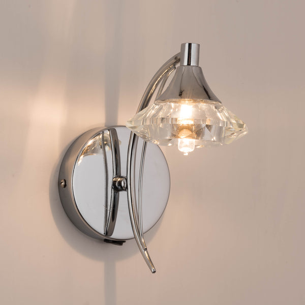 Single Wall Light and Sconce, Polished Chrome Finish, Clear Glass Shade, G9 Bulb Cap