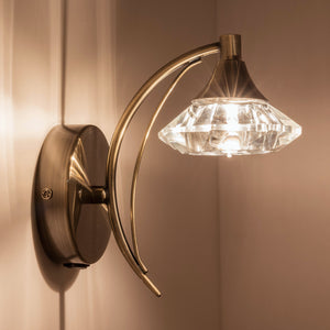 Single Wall Light and Sconce, Antique Brass Finish, Clear Glass Shade, G9 Bulb Cap