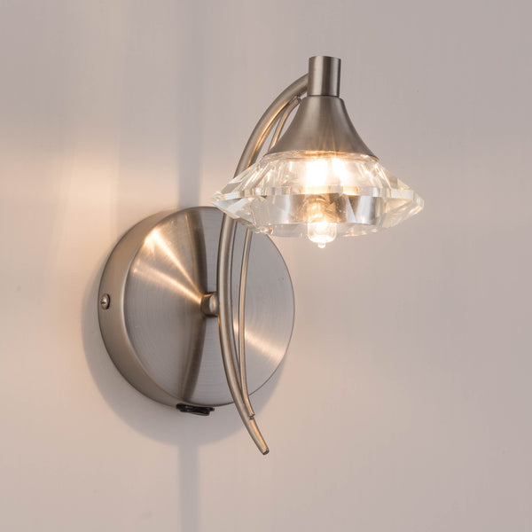 Single Wall Light and Sconce, Satin Nickel Finish, Clear Glass Shade, G9 Bulb Cap