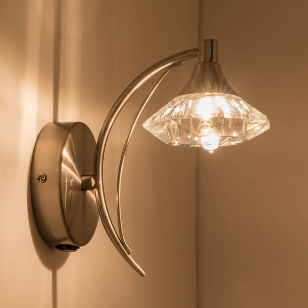 Single Wall Light and Sconce, Satin Nickel Finish, Clear Glass Shade, G9 Bulb Cap