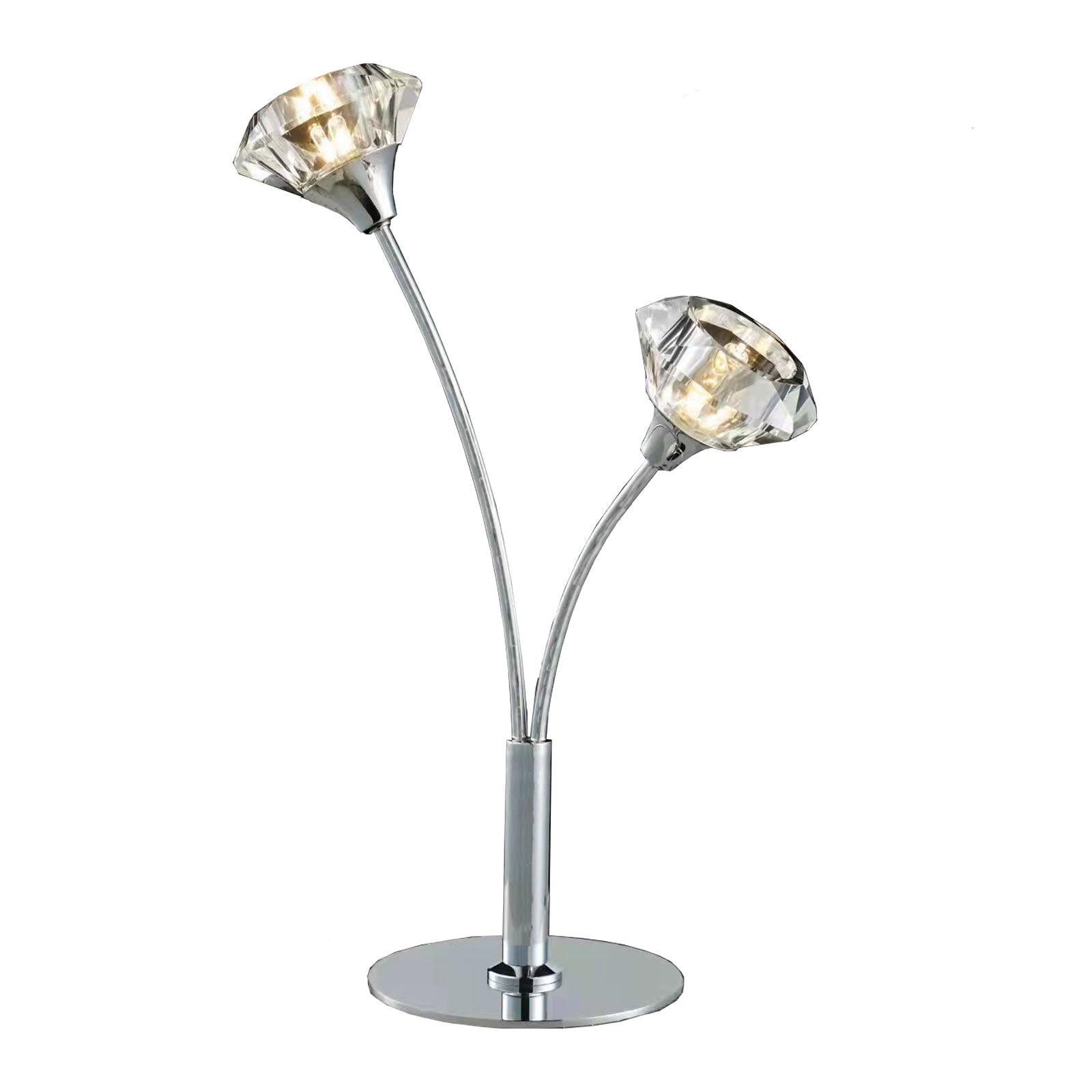 2 Light Table Lamp, UK Plug Included, Polished Chrome Finish, Clear Glass Shades