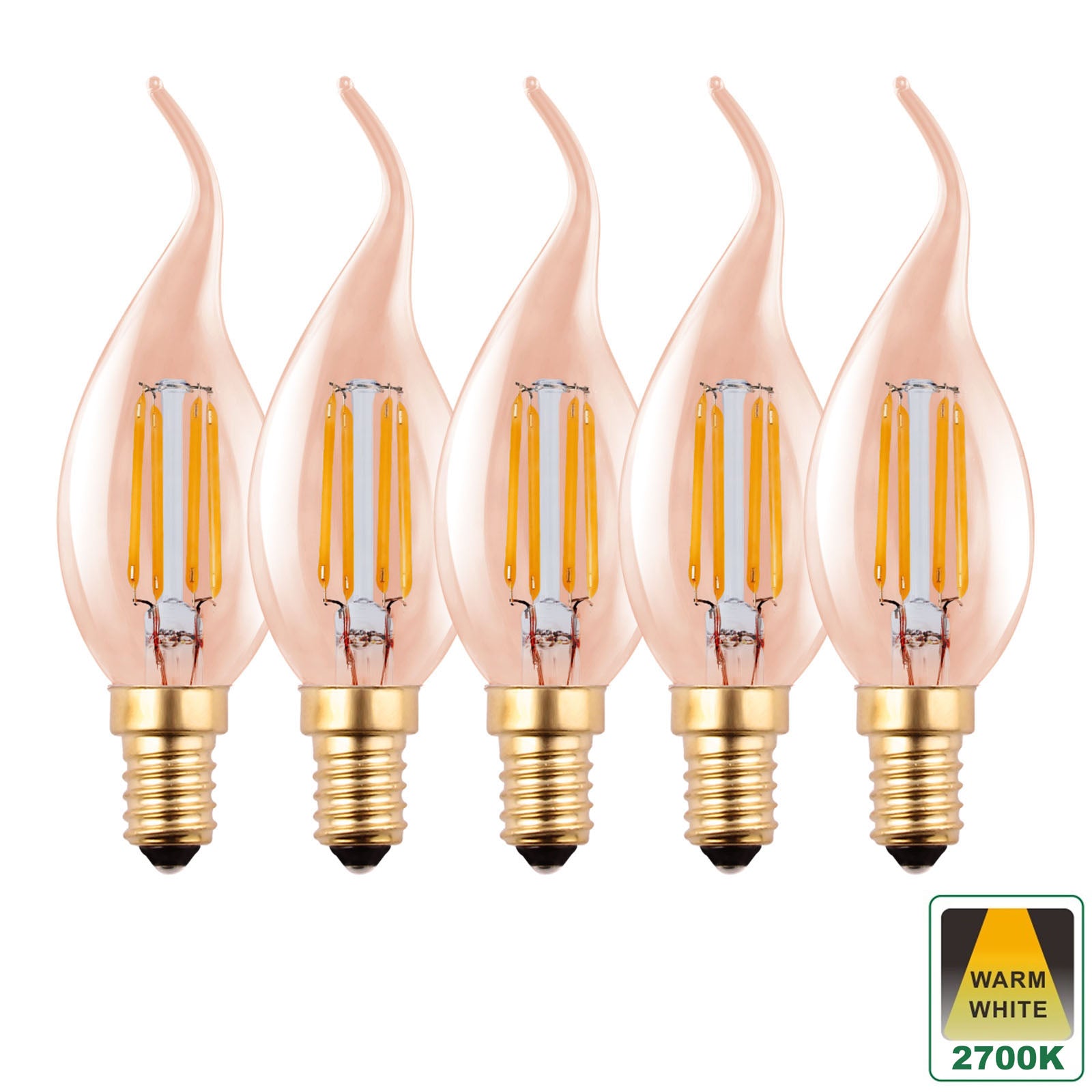 Harper Living E14 4.5W Amber Glass Warm White Dimmable Bent Tip Candle LED Bulbs, Pack of 5