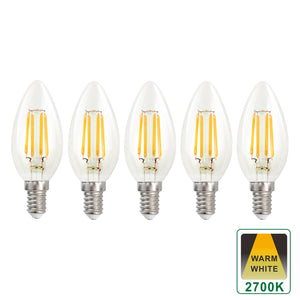 Harper Living E14 4.5W Clear Glass Warm White Candle Light Dimmable LED Bulb, Pack of 5