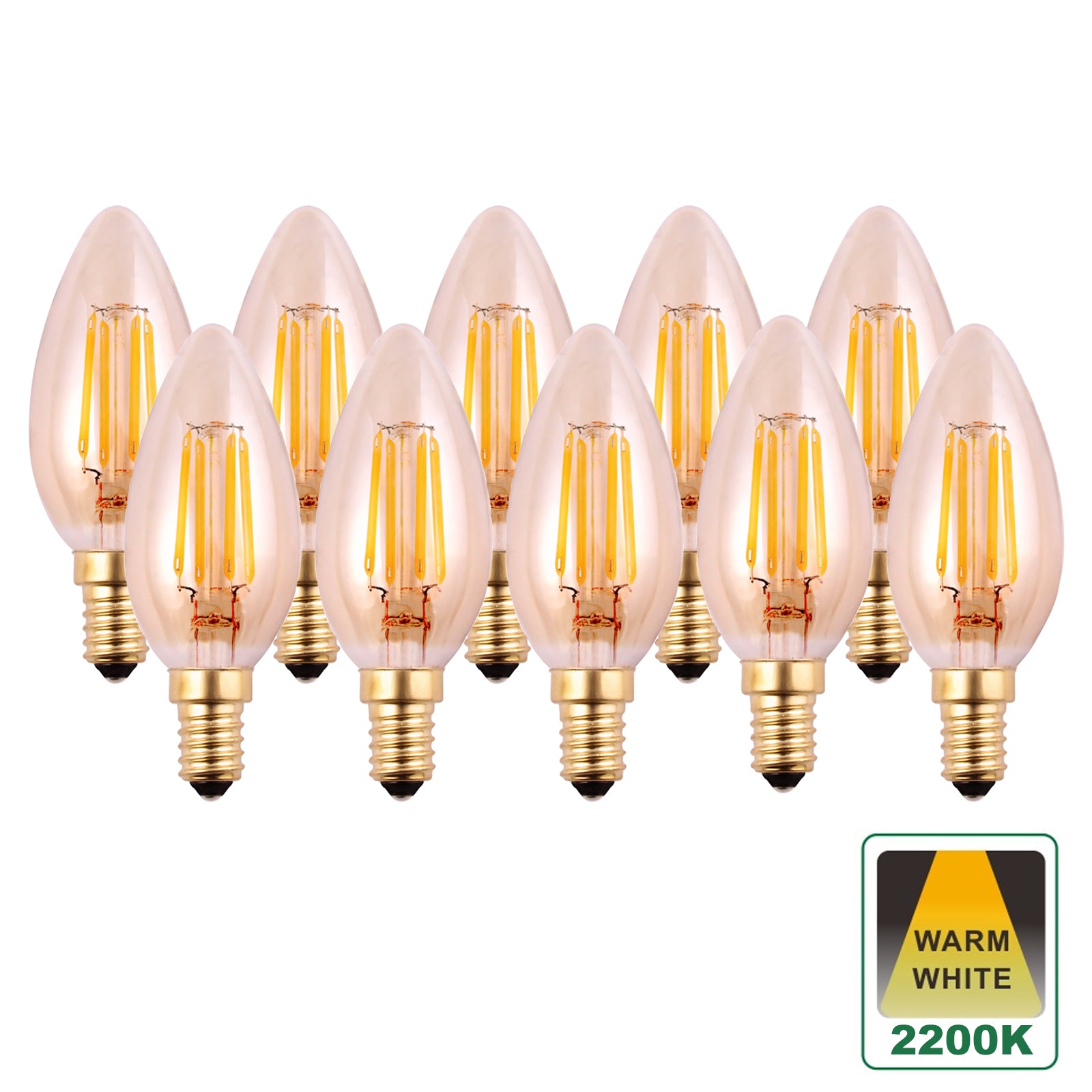 E14 Filament Candle Light Bulbs Amber Finish 4.5 Watts Dimmable LED SES, Warm White Packs of 10