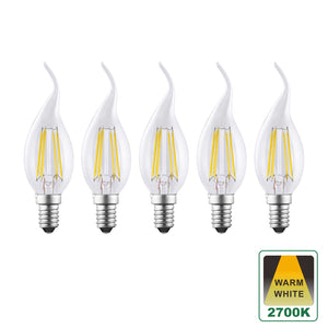 Harper Living E14 4.5 W Clear Glass Warm White Dimmable LED Bent Tip Candle Bulbs, Pack of 5