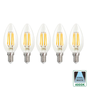 Harper Living Clear Glass Cool White Dimmable E14 LED Candle Bulbs, Pack of 5