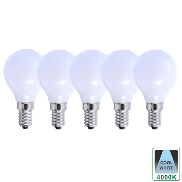 E14 5 Watts Dimmable LED Vintage E14 Small Light Bulb, Golf Ball Shape, Cool White Opal Finish Packs of 3, 5 and 10