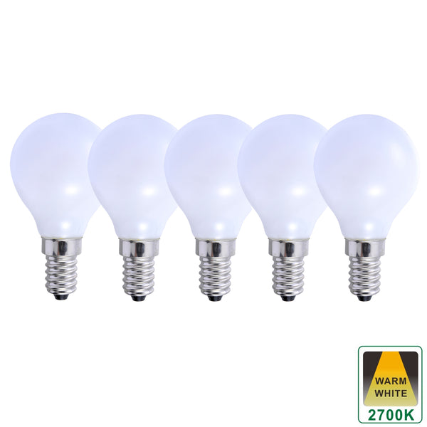 E14 5 Watts Dimmable LED Vintage E14 Small Light Bulb, Golf Ball Shape, Warm White Opal Finish Packs of 3, 5 and 10