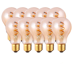 E27 Vintage Light Bulbs Amber Finish 4 Watts Dimmable LED GLS/A60, Warm White Packs of 10
