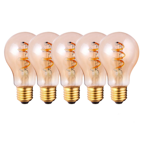 E27 Vintage Light Bulbs Amber Finish 4 Watts Dimmable LED GLS/A60, Warm White Packs of 5