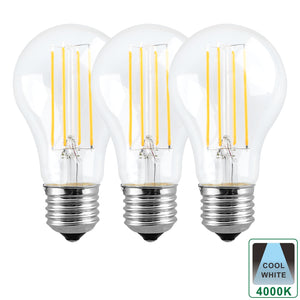 E27 8 Watts Dimmable LED GLS/A60 Standard Light Bulb, Cool White Packs of 3, 5 and 10