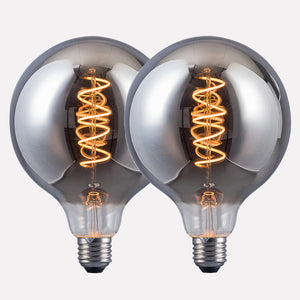 G125 4 Watts LED Smoked Globe Bulbs, E27 Warm White Dimmable, Pack of 2