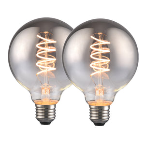G95 4 Watts LED Smoked Globe Bulbs, E27 Warm White Dimmable, Pack of 2