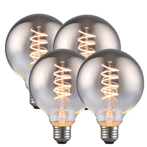G95 4 Watts LED Smoked Globe Bulbs, E27 Warm White Dimmable, Pack of 4