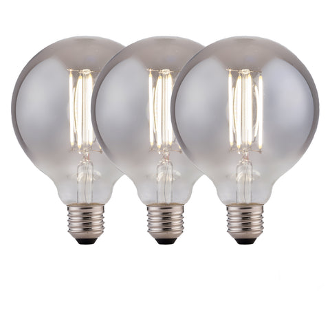 G95 8 Watts LED Smoked Globe Bulb, Cool White Dimmable, Pack of 3
