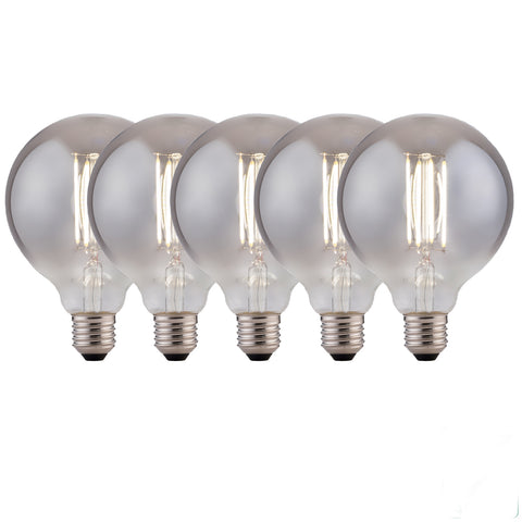G95 8 Watts LED Smoked Globe Bulb, Cool White Dimmable, Pack of 5