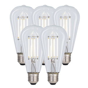 ST64 8 Watts LED Bulbs, E27 Cool White Dimmable, Pack of 5